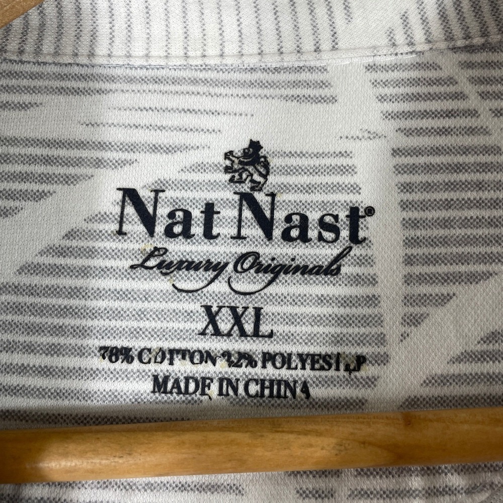 Nat Nast Polo Shirt Mens 2XL White Grey Palm Leaf Striped Coastal Resortwear - Picture 3 of 8